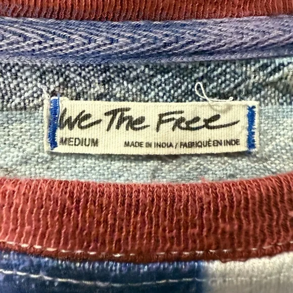 We The Free People Billie Tee / Blue Striped Oversized Slouchy Crop Top Medium - Picture 6 of 7